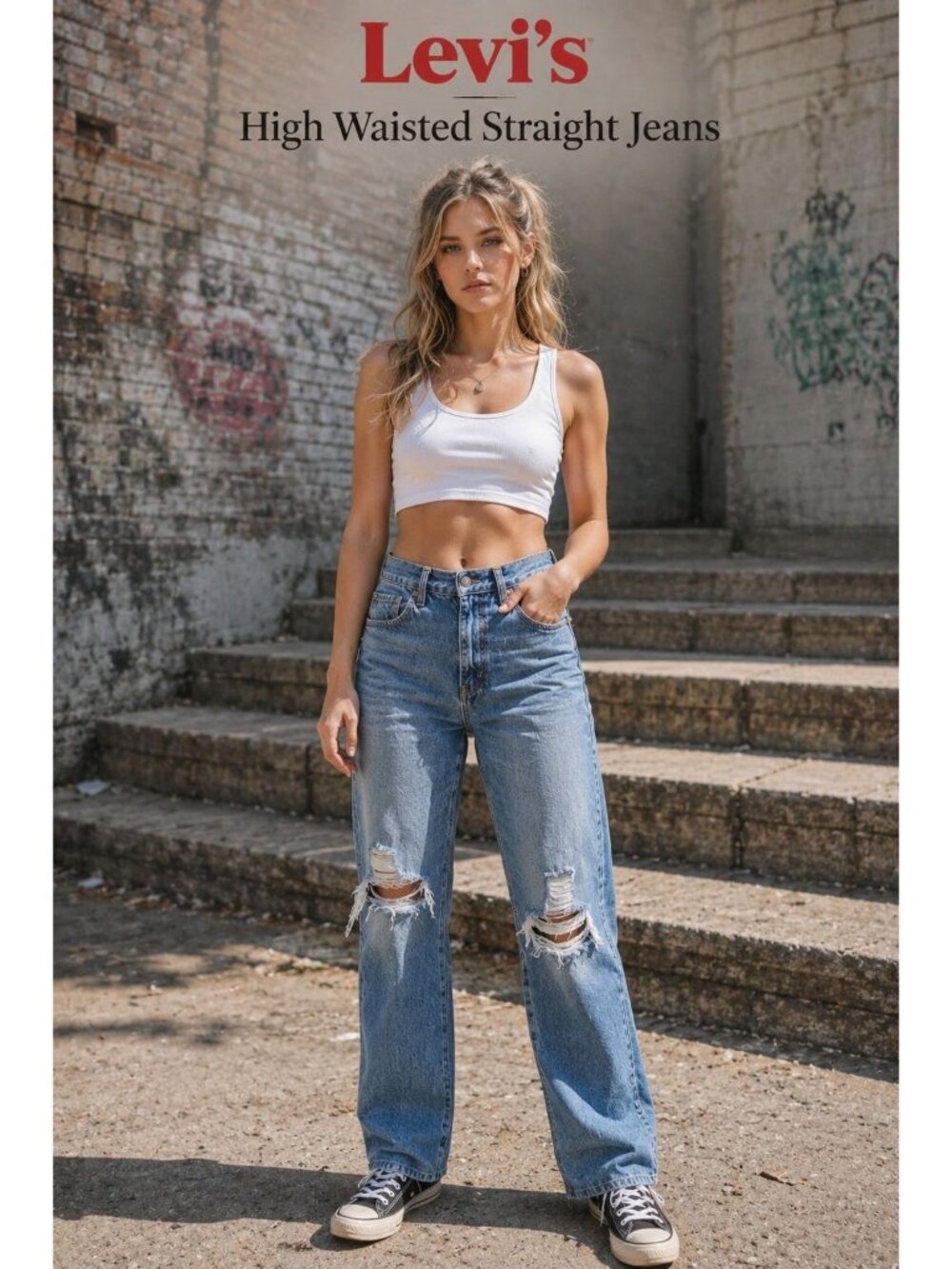 Levi’s High Waisted Straight Jeans Size 27 Blue Distressed Ripped Grunge